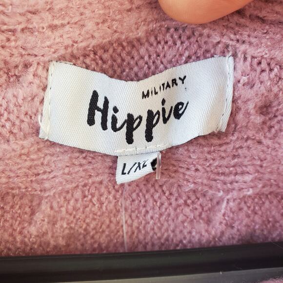 Military Hippie Forever Roses Pink Knit Sweater Size L NWT - Picture 6 of 8